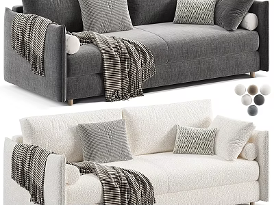 Gray And White Sofa Design With Striped Blankets Pillows And Decorative Balls 3d model