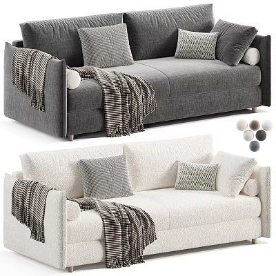 Gray And White Sofa Design With Striped Blankets Pillows And Decorative Balls 3d model