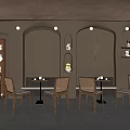 Cozy Modern Cafe Interior With Wooden Tables Chairs Warm Lighting And Decorative Shelves