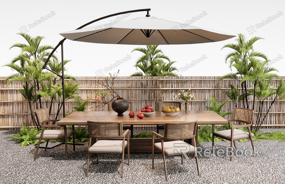 Quiet outdoor table and chair dining table and chair plant pile shrub bamboo fence model