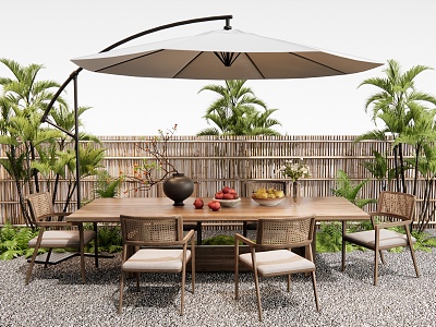 Quiet outdoor table and chair dining table and chair plant pile shrub bamboo fence model