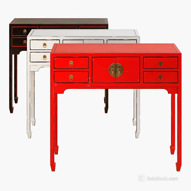 Traditional Style Entryway Console Tables In Red White Black With Drawers And Metal Accents 3d model 