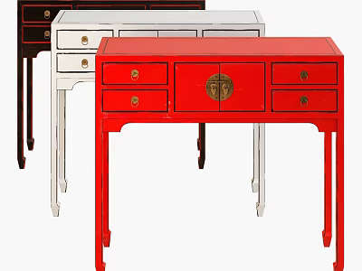 Traditional Style Entryway Console Tables In Red White Black With Drawers And Metal Accents 3d model