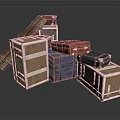 Vintage Assorted Suitcases And Storage Trunks Stacked With Wooden Leather Crates