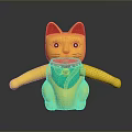 Golden Lucky Cat Decorative Figurine With Red Ears And Green Scarf For Home Furniture Decoration