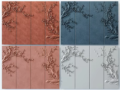 Soft Upholstery Decorative Panels With 3D Relief Branch Flower Pattern In Multiple Colors 3d model