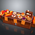 Wooden Food Stall Displaying Fresh Bread Cakes Pies Fruits And Eggs
