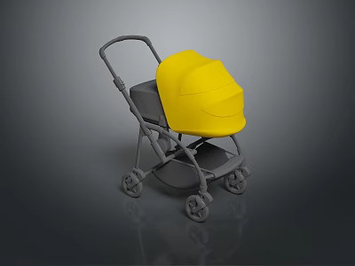 Stylish Modern Baby Stroller Design With Yellow Canopy And Gray Frame 3d model