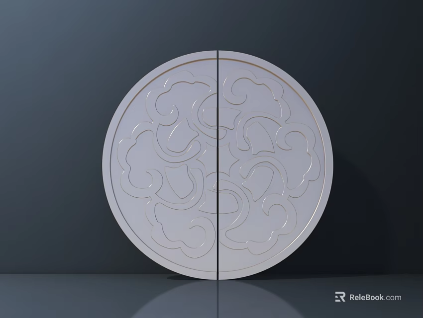 White Traditional Chinese Circular Door Handle With Intricate Cloud Patterns And Split Design 3d model 
