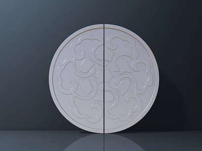 White Traditional Chinese Circular Door Handle With Intricate Cloud Patterns And Split Design 3d model