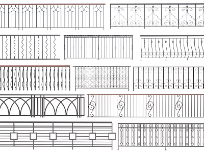 Various Decorative Railing Designs With Intricate Patterns And Different Structural Styles 3d model