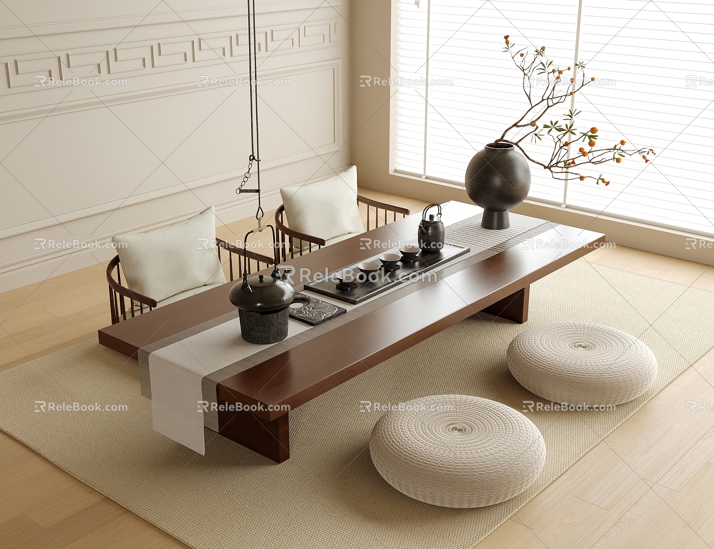 Modern Tatami Tea Table and Chair Tea Set model