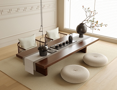 Modern Tatami Tea Table and Chair Tea Set 3d model