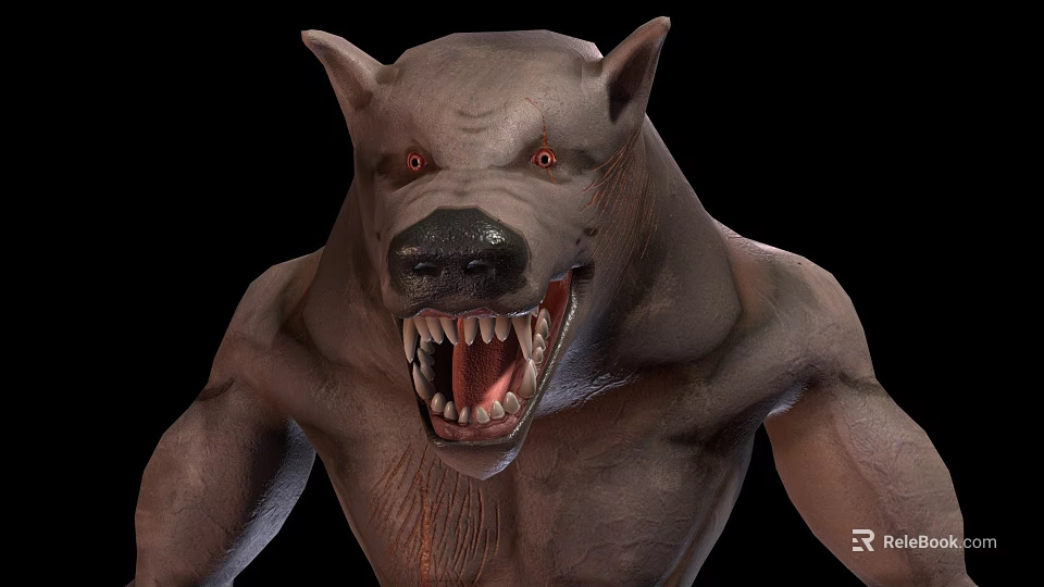 Fierce Game Movie Character With Dog Head Sharp Teeth And Muscular Build 3d model 