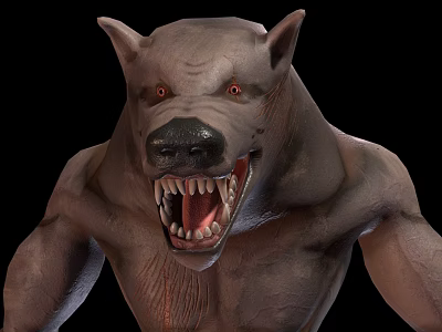Fierce Game Movie Character With Dog Head Sharp Teeth And Muscular Build 3d model