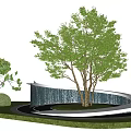Garden Landscape Design With Large Tree Curved Water Curtain Lawn Stones And Smaller Tree