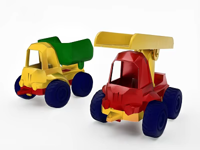 Electric Construction Vehicle Toys with Red Yellow Green Design and Blue Wheels for Kids Play 3d model