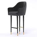 Modern Black Fabric Bar Stool With Tall Legs And Golden Accents