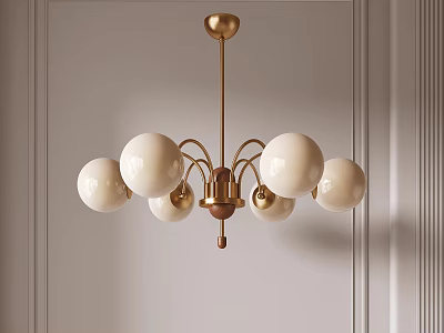 Modern Elegant Chandelier with Golden Arms and Six White Spherical Globes 3d model