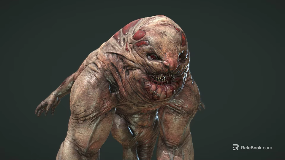 Terrifying Muscular Monster Character With Red Eyes And Rough Skin For Game Or Movie 3d model 