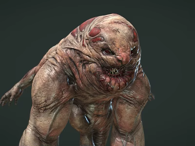 Terrifying Muscular Monster Character With Red Eyes And Rough Skin For Game Or Movie 3d model