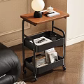 Rolling Storage Shelf With Wooden Top Black Compartments On Wheels For Indoor Organization