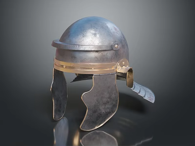 Ancient Roman Metal Helmet with Decorative Band and Face Guard Historical Warrior Armor 3d model