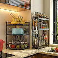 Kitchen Utensil and Cookware Set with Spice Jars Pots Bowls on Countertop Organizer Rack