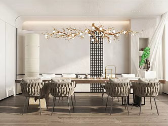 Quiet Restaurant-Quiet Restaurant Table and Chair Chandelier Combination 3d model