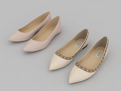 Elegant Women's Flat Shoes In Pink And Beige Styles 3d model