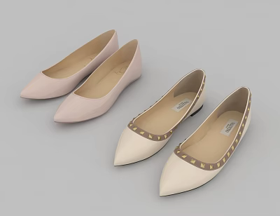 Elegant Women's Flat Shoes In Pink And Beige Styles 3d model