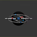 Educational Scientific Model Featuring Circular Structure With Blue Red Spheres Metal Frame And Black Base