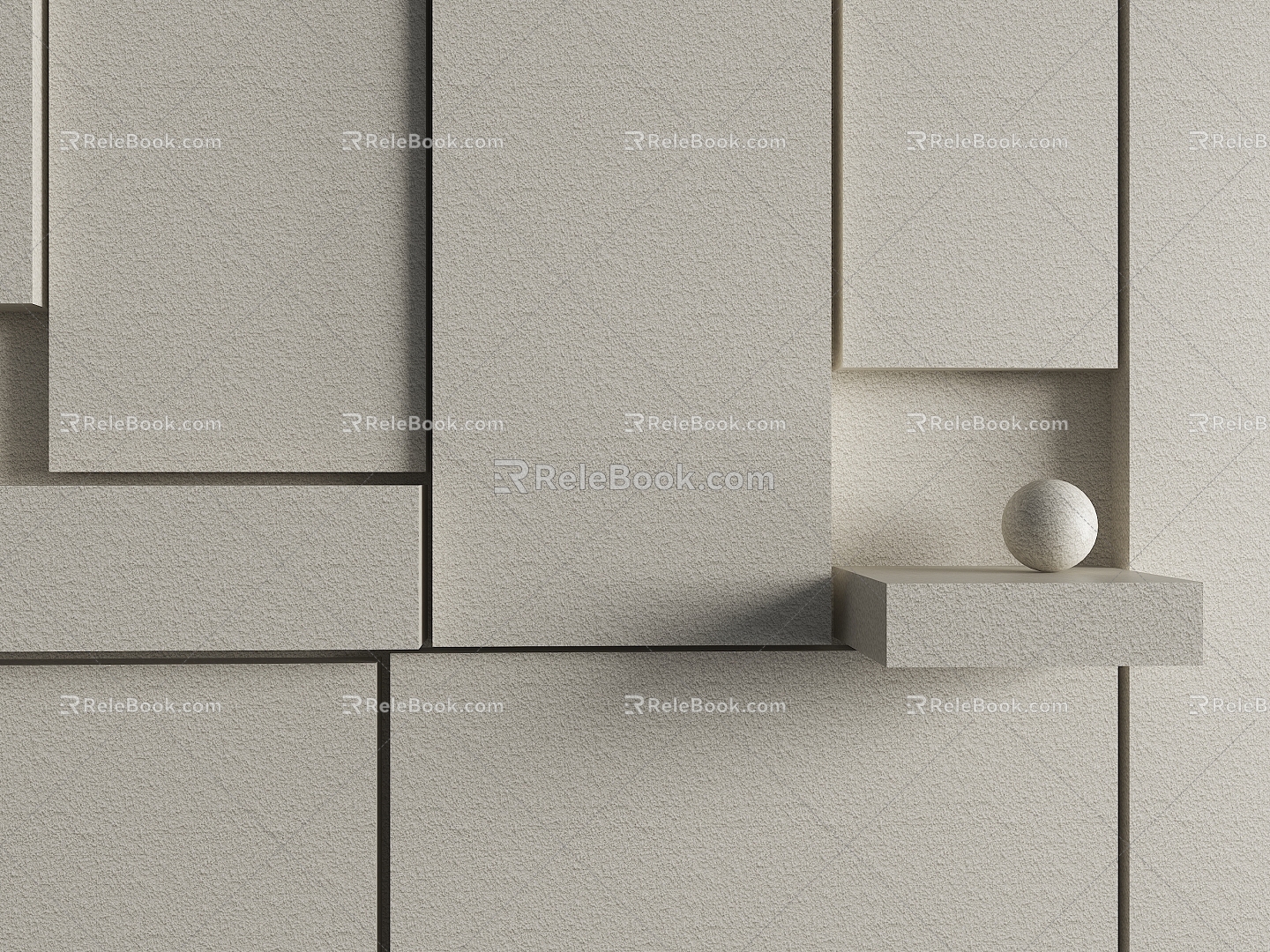 Modern sofa background wall real stone paint wall background 3d model