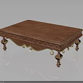 Elegant Wooden Coffee Table With Golden Trim And Curved Ornate Legs