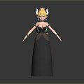 3D Princess Character Model with Horned Crown Golden Hair and Black Gown