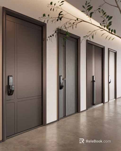 Display Of Modern Security Doors With Different Designs In Interior 3d model