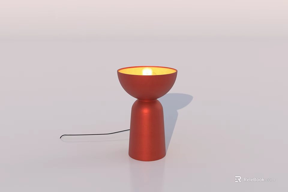 Red Lit Table Lamp With Cylindrical Base And Bowl Shaped Shade 3d model