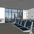 Hospital Waiting Room Interior With Blue Chairs Large Windows And Medical Equipment