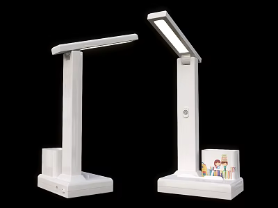 Modern White Desk Lamps with Adjustable Heads and Decorative Storage Bases 3d model