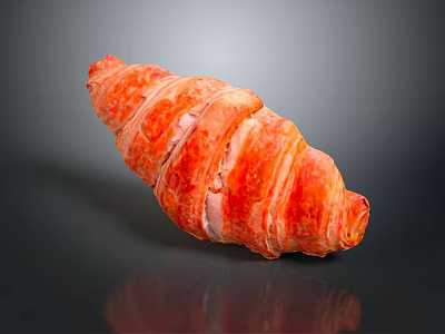 Freshly Baked Golden Croissant with Buttery Flaky Layers and Shiny Surface on Dark Background 3d model