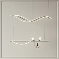 Modern Pendant Lights With Wavy Design Linear Structure Spherical Bulbs And Bird Accent 3d model
