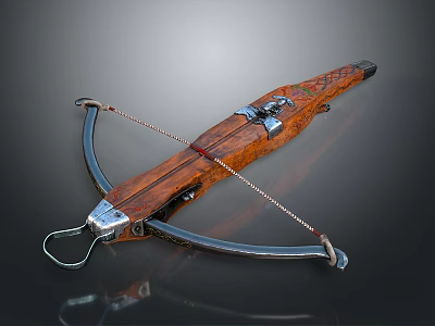 Traditional Wooden Bow with Carved Patterns Silver Metal Components and Durable Bowstring Vintage Weapon Design 3d model