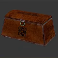 Brown Wooden Decorative Box With Carved Pattern Metal Ring And Glossy Texture
