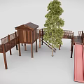 Outdoor Wooden Playground Equipment with Slide Platform and Cabin Structure