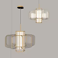 Modern Geometric Pendant Lights With Transparent Glass Shades And Gold Metal Frames Emitting Warm Light