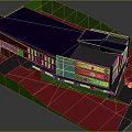 Modern Building 3D Model With Colorful Exterior Walls Blue Roof Round Windows And Glass Panels