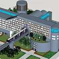Modern Office Building With White Exterior Numerous Windows Cylindrical Top And Front Greenery