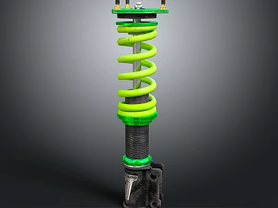 Car Shock Absorber With Green Coil Spring And Black Base Mount Automotive Part 3d model
