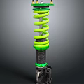 Car Shock Absorber With Green Coil Spring And Black Base Mount Automotive Part