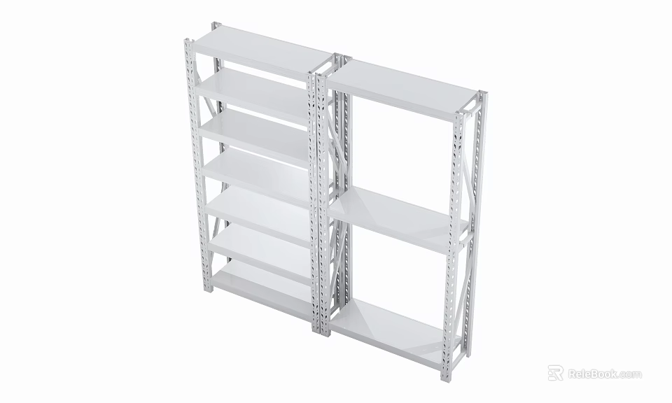 Multi Tiered Metal Frame Storage Shelf With White Shelves And Durable Structure 3d model 